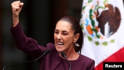 FILE PHOTO: Mexico's President-elect Sheinbaum speaks at inauguration of Museo Vivo in Mexico City